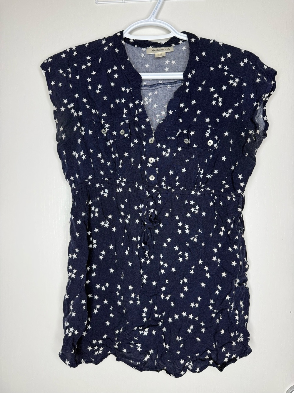 Motherhood Maternity Navy Star-Print Short-Sleeve Blouse Medium